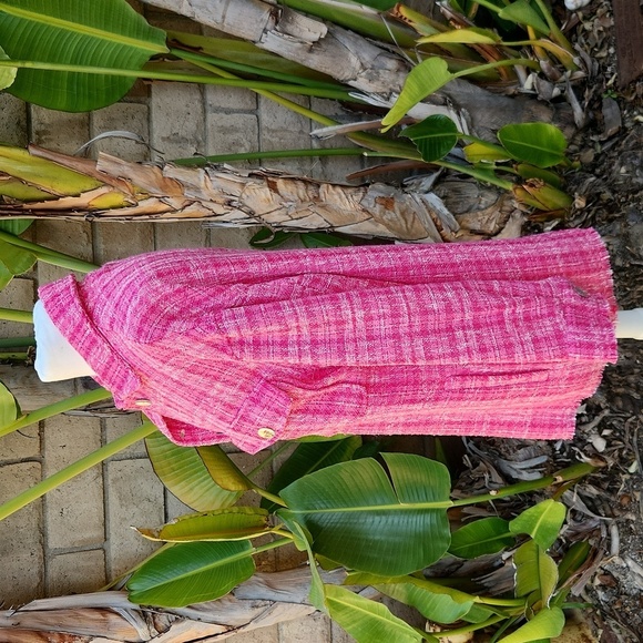 Zara Pink Plaid Tweed Button Down Long Sleeve Jacket Extra Small - Picture 2 of 8